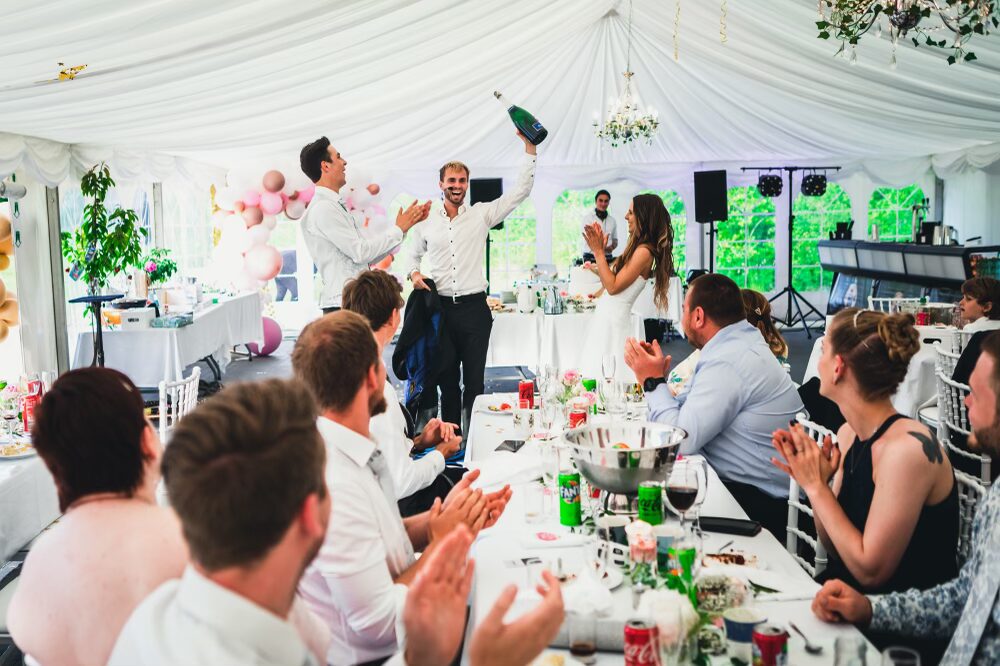 Guests laughing during a private party at a Barbados villa